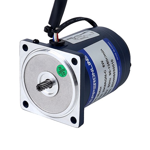 Jednofazowy 220VAC 6W 50Hz Kołnierz 60mm Przełożenie 100:1 Silnik indukcyjny prądu przemiennego z przekładnią czołową 6W 220VAC 50Hz 0,9-13,5RPM 2,89Nm(409,26oz.in) Kołnierz 60mm Jednofazowy silnik prądu przemiennego o zmiennej prędkości z przekładnią czołową - 2IK6RGN-C/2GN100K | StepperOnline