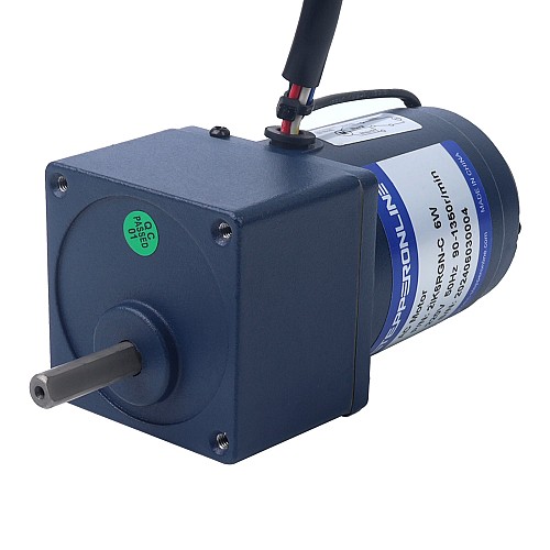 Jednofazowy 220VAC 6W 50Hz Kołnierz 60mm Przełożenie 100:1 Silnik indukcyjny prądu przemiennego z przekładnią czołową 6W 220VAC 50Hz 0,9-13,5RPM 2,89Nm(409,26oz.in) Kołnierz 60mm Jednofazowy silnik prądu przemiennego o zmiennej prędkości z przekładnią czołową - 2IK6RGN-C/2GN100K | StepperOnline