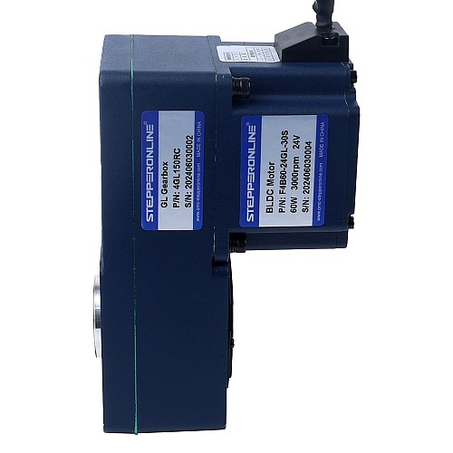 24V 60W 20RPM 21,00Nm(2973,84oz.in) Bezszczotkowy silnik prądu stałego z przekładnią 150:1 z wałem drążonym przekładnią równoległą - F4B60-24GL-30S/4GL150RC | StepperOnline UK