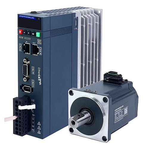 Zestaw serwosilnika AC EtherCAT serii A6 o mocy 400W, 3000rpm, 1,27Nm, 17-bitowy enkoder absolutny IP67 - A6-EC400H2A1-M17 | StepperOnline