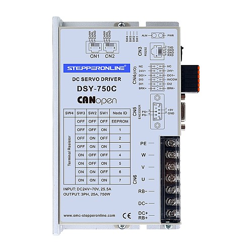 DSY Seria 750W Silnik Serwo DC CANopen 24-70VDC 2,39Nm z Hamulcem 3000rpm Enkoder Przyrostowy 17-Bit IP65 - DSY-C750L2B2-M17S | StepperOnline