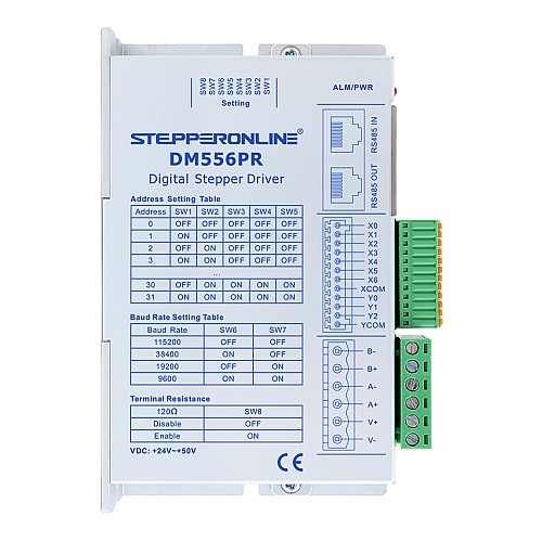 Sterownik silnika krokowego Modbus RS485 seria Y 0-4,0A 24-50VDC do silników Nema 23, 24, 34 - DM556PR | StepperOnline Sterownik silnika krokowego Modbus RS485 seria Y 0-4,0A 24-50VDC do silników Nema 23, 24, 34 - DM556PR | StepperOnline