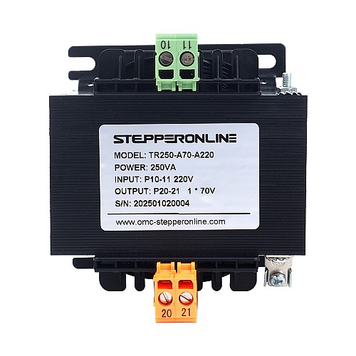 250VA Jednofazowy kwadratowy transformator sterujący 220VAC do 70VAC 50/60Hz - TR250-A70-A220 | StepperOnline
