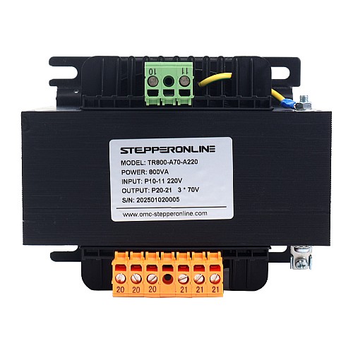 800VA Jednofazowy kwadratowy transformator sterujący 220VAC do 3 x 70VAC 50/60Hz - TR800-A70-A220 | StepperOnline