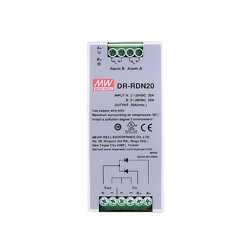 DR-RDN20 MEANWELL 24VDC 20A Moduł redundancyjny Zasilacz na szynę DIN DR-RDN20 MEANWELL 24VDC 20A Moduł redundancyjny Zasilacz na szynę DIN
