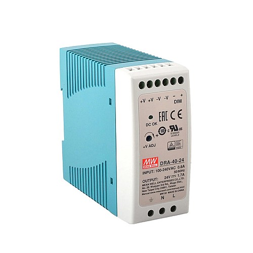 DRA-40-24 MEANWELL 40.8W 24VDC 1.7A 115/230VAC pojedynczeWyjście zasilacz impulsowy