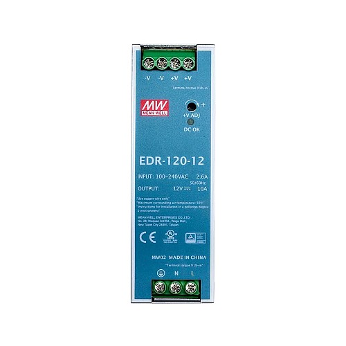 EDR-120-12 MEANWELL 120W 12VDC 10A 115/230VAC Zasilacz na szynę DIN EDR-120-12 MEANWELL 120W 12VDC 10A 115/230VAC Zasilacz na szynę DIN