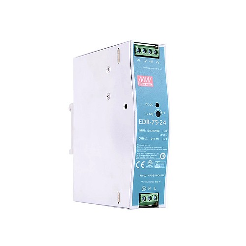 EDR-75-24 MEANWELL 75W 24VDC 3.2A 115/230VAC Zasilacz na szynę DIN EDR-75-24 MEANWELL 75W 24VDC 3.2A 115/230VAC Zasilacz na szynę DIN