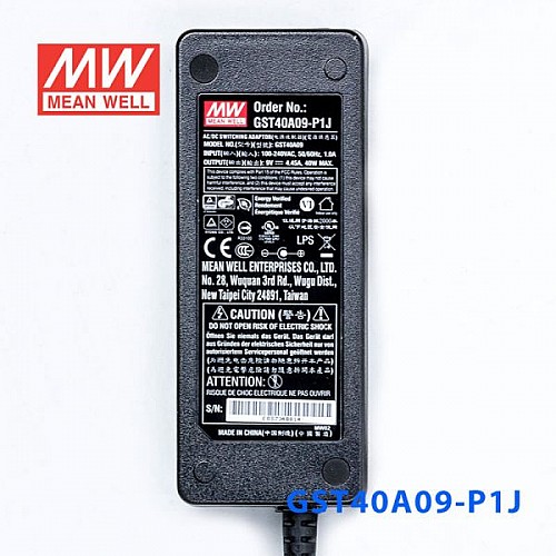 GST40A09-P1J MEANWELL 40W 9VDC 4,45A 115/230VAC AC-DC Niezawodny zielony zasilacz przemysłowy