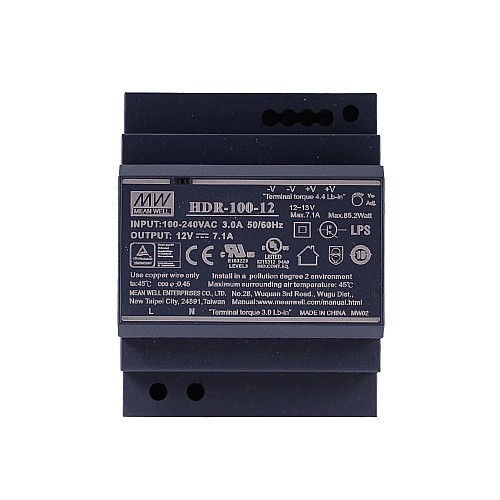 HDR-100-12 MEANWELL 85,2W 12VDC 7,1A 115/230VAC Ultra cienki zasilacz na szynę DIN