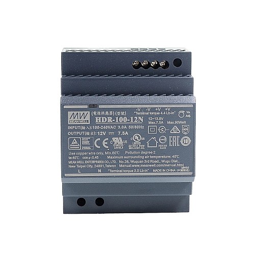 HDR-100-12N MEANWELL 90W 12VDC 7.5A 115/230VAC Ultra cienki zasilacz na szynę DIN