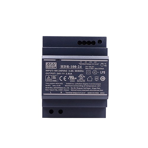 HDR-100-24 MEANWELL 92W 24VDC 3.83A 115/230VAC Ultra cienki zasilacz na szynę DIN
