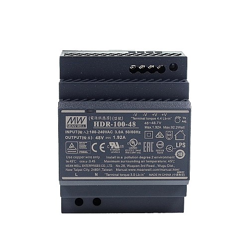 HDR-100-48 MEANWELL 92,2W 48VDC 1,92A 115/230VAC Ultra cienki zasilacz na szynę DIN