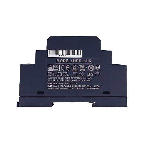 HDR-15-5 MEANWELL 15W 5VDC 2.4A 115/230VAC Ultra cienki zasilacz na szynę DIN