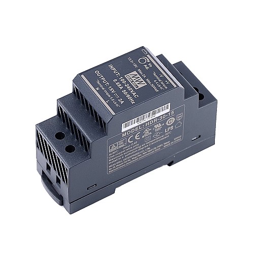 HDR-30-15 MEANWELL 30W 15VDC 2A 115/230VAC Ultra cienki zasilacz na szynę DIN