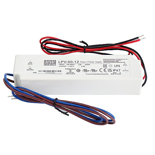 LPV-60-12 MEANWELL 60W 5A 12V Jednowyjściowy zasilacz impulsowy LPV-60-12 MEANWELL 60W 5A 12V Jednowyjściowy zasilacz impulsowy