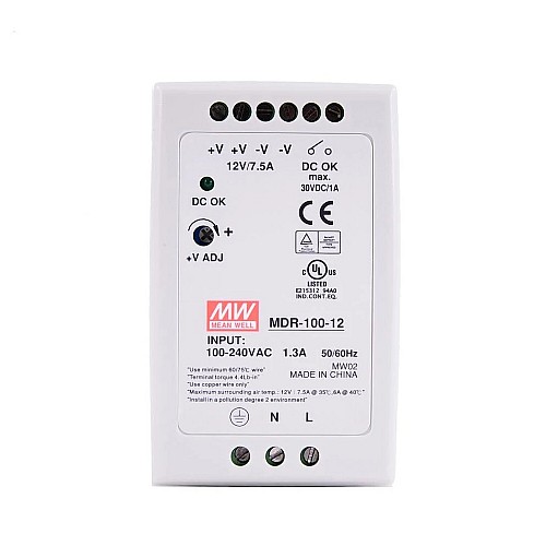 MDR-100-12 MEANWELL 100W 12VDC 7.5A 115/230VAC Zasilacz na szynę DIN MDR-100-12 MEANWELL 100W 12VDC 7.5A 115/230VAC Zasilacz na szynę DIN