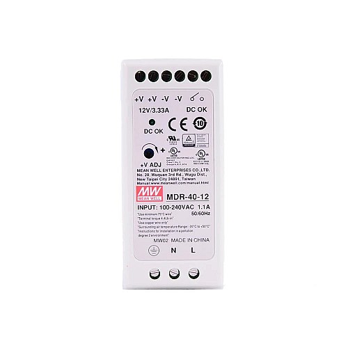 MDR-40-12 MEANWELL 40W 12VDC 3.33A 115/230VAC Zasilacz na szynę DIN