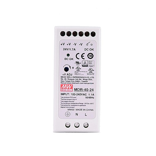 MDR-40-24 MEANWELL 40W 24VDC 1.7A 115/230VAC Zasilacz na szynę DIN MDR-40-24 MEANWELL 40W 24VDC 1.7A 115/230VAC Zasilacz na szynę DIN