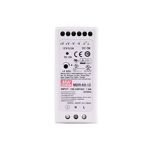 MDR-60-12 MEANWELL 60W 12VDC 5A 115/230VAC Zasilacz na szynę DIN