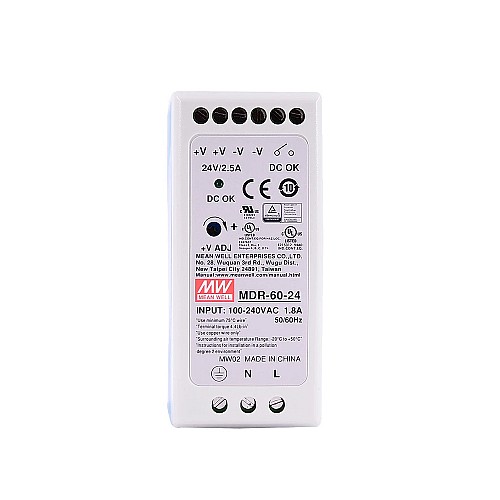 MDR-60-24 MEANWELL 60W 24VDC 2.5A 115/230VAC Zasilacz na szynę DIN