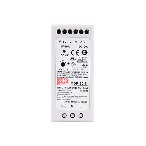 MDR-60-5 MEANWELL 60W 5VDC 10A 115/230VAC Zasilacz na szynę DIN MDR-60-5 MEANWELL 60W 5VDC 10A 115/230VAC Zasilacz na szynę DIN