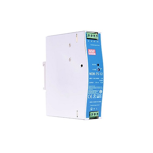 NDR-75-12 MEANWELL 75,6W 12VDC 6,3A 115/230VAC jednowyjściowe przemysłowa szyna DIN NDR-75-12 MEANWELL 75,6W 12VDC 6,3A 115/230VAC jednowyjściowe przemysłowa szyna DIN