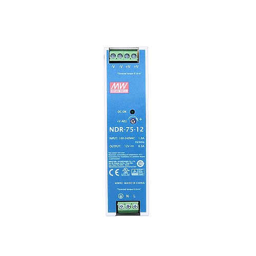 NDR-75-12 MEANWELL 75,6W 12VDC 6,3A 115/230VAC jednowyjściowe przemysłowa szyna DIN NDR-75-12 MEANWELL 75,6W 12VDC 6,3A 115/230VAC jednowyjściowe przemysłowa szyna DIN