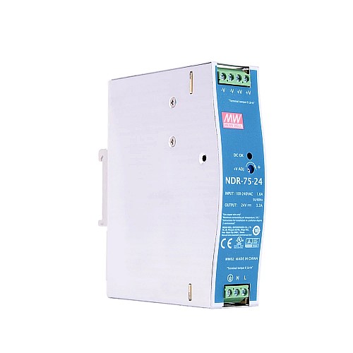 NDR-75-24 MEANWELL 76,8W 24VDC 3,2A 115/230VAC Jednowyjściowy przemysłowy SZYNA DIN