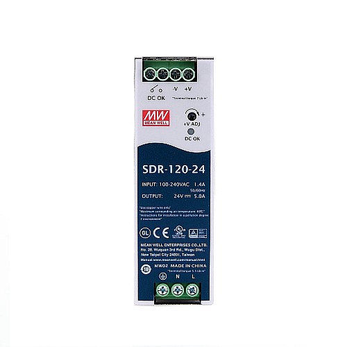 SDR-120-24 MEANWELL 120W 24VDC 5A 115/230VAC z funkcją PFC Zasilacz na szynę DIN