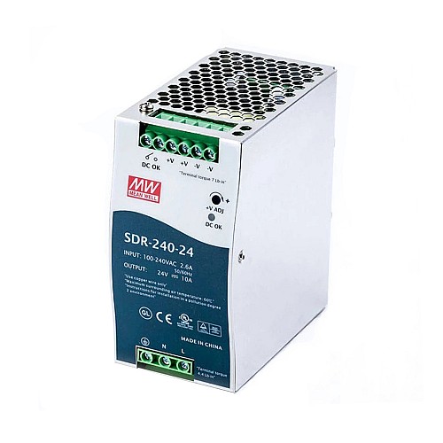 SDR-240-24 MEANWELL 240W 24VDC 10A 115/230VAC z funkcją PFC Zasilacz na szynę DIN SDR-240-24 MEANWELL 240W 24VDC 10A 115/230VAC z funkcją PFC Zasilacz na szynę DIN
