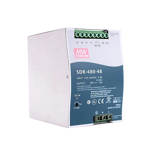 SDR-480-48 MEANWELL 480W 48VDC 10A 115/230VAC PojedynczeWyjście Przemysłowa SZYNA DIN z funkcją PFC