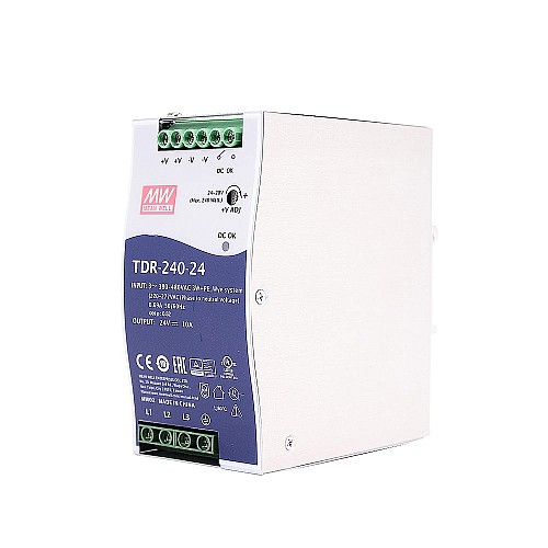 TDR-240-24 MEANWELL 240W 24VDC 10A 400/500VACWąska trójfazowa przemysłowa szyna DIN z funkcją PFC