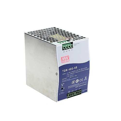 TDR-480-48 MEANWELL 480W 48VDC 10A 400/500VACWąska trójfazowa przemysłowa szyna DIN z funkcją PFC