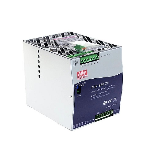 TDR-960-24 MEANWELL 960W 24VDC 40A 400/500VACWąska trójfazowa przemysłowa szyna DIN z funkcją PFC
