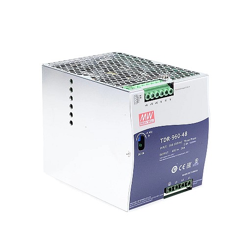 TDR-960-48 MEANWELL 960W 48VDC 20A 400/500VACWąska trójfazowa przemysłowa szyna DIN z funkcją PFC