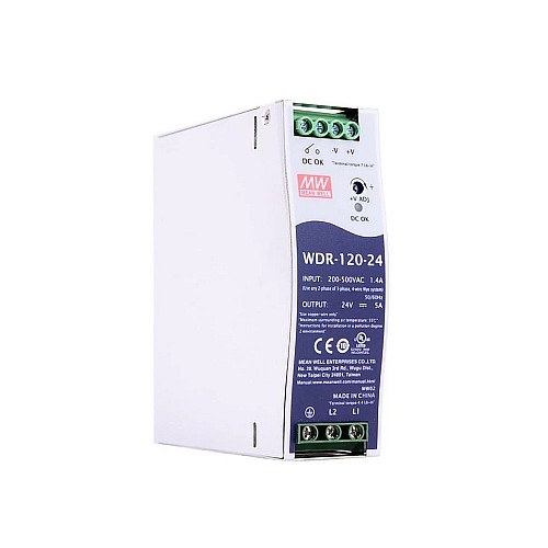 WDR-120-24 MEANWELL 120W 24VDC 5A 180~550VAC Zasilacz na szynę DIN