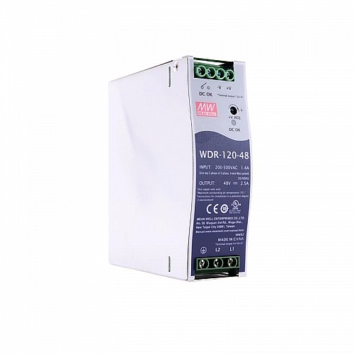 WDR-120-48 MEANWELL 120W 48VDC 2.5A 230/400VAC Ultra szerokiWejściowy przemysłowy zasilacz na szynę DIN
