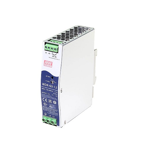 WDR-60-12 MEANWELL 60W 12VDC 5A 230/400VAC Ultra szerokiWejściowy przemysłowy zasilacz na szynę DIN