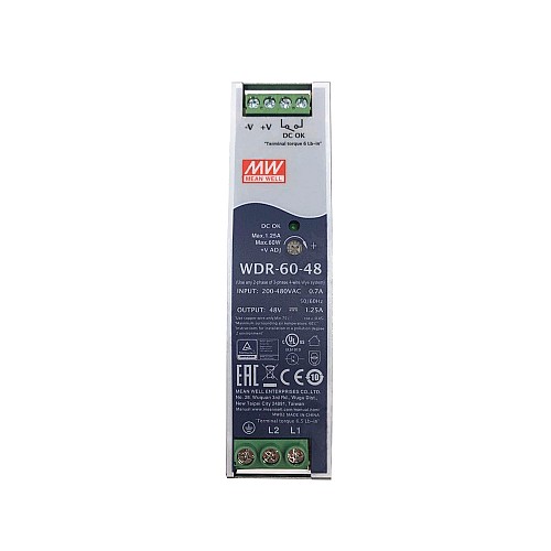 WDR-60-48 MEANWELL 60W 48VDC 1.25A 230/400VAC Ultra szerokiWejściowy przemysłowy zasilacz na szynę DIN