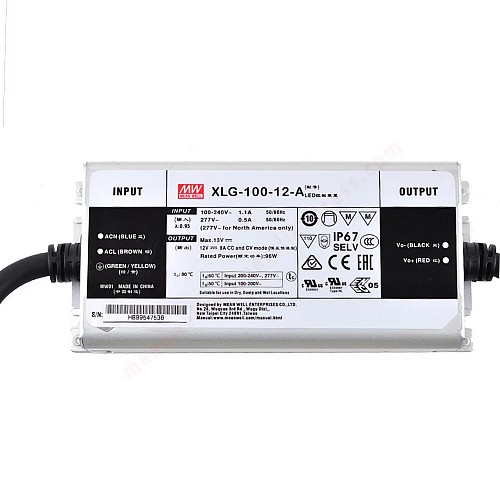 XLG-100-12-A MEANWELL 96W 12VDC 8A 115/230VAC Sterownik LED trybu stałego zasilania