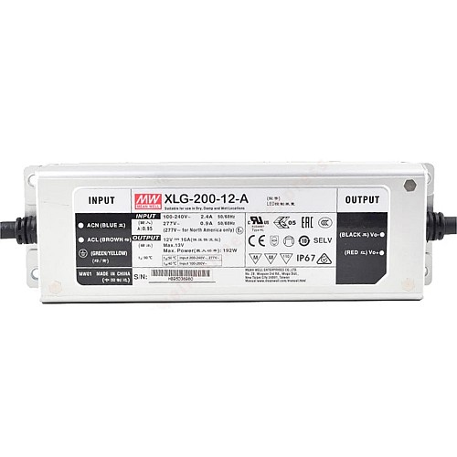 XLG-200-12-A MEANWELL 192W 12VDC 16A 115/230VAC Sterownik LED trybu stałego zasilania