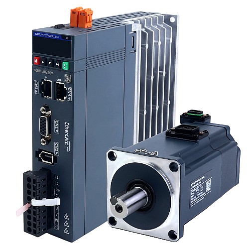 Zestaw Silnika Serwo AC EtherCAT Seria A6 400W STO Safe Torque Off 3000rpm 1,27Nm z Hamulcem Enkoder Absolutny 17-Bitowy IP67 - A6-EC400H2B1-M17-STO | StepperOnline