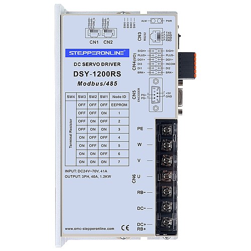 Seria DSY 1000W RS485 DC Servo Motor 24-70V DC 3,20Nm 3000rpm 17-bitowy enkoder przyrostowy IP65 - DSY-RS1000L2A2-M17S | StepperOnline