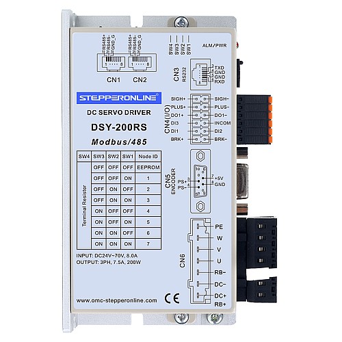 DSY Series 200W RS485 DC Servo Motor 24-70VDC 0,637Nm z hamulcem 3000rpm 17-bitowy enkoder przyrostowy IP65 - DSY-RS200L2B2-M17S | StepperOnline DSY Series 200W RS485 DC Servo Motor 24-70VDC 0,637Nm z hamulcem 3000rpm 17-bitowy enkoder przyrostowy IP65 - DSY-RS200L2B2-M17S | StepperOnline
