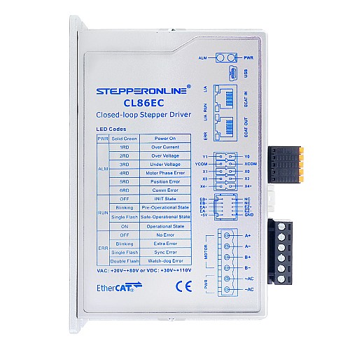 Y Series Sterownik silnika krokowego z zamkniętą pętlą EtherCAT 0-8,5A 20-80VAC/30-110VDC do silnika krokowego Nema 34 - CL86EC | StepperOnline