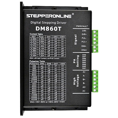 Cyfrowy sterownik krokowy 2.4-7.2A 18-80VAC lub 24-110VDC dla silnika Nema 34 - DM860T | StepperOnline Cyfrowy sterownik krokowy 2.4-7.2A 18-80VAC lub 24-110VDC dla silnika Nema 34 - DM860T | StepperOnline