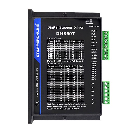 Cyfrowy sterownik krokowy 2.4-7.2A 18-80VAC lub 24-110VDC dla silnika Nema 34 - DM860T | StepperOnline Cyfrowy sterownik krokowy 2.4-7.2A 18-80VAC lub 24-110VDC dla silnika Nema 34 - DM860T | StepperOnline