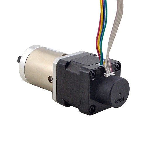 Nema 14 z przekładnią krokową z zamkniętą pętlą L=34mm Przełożenie przekładni 51:1 Enkoder 300PPR Nema 14 z przekładnią krokową z zamkniętą pętlą L=34mm Przełożenie przekładni 51:1 Enkoder 300PPR
