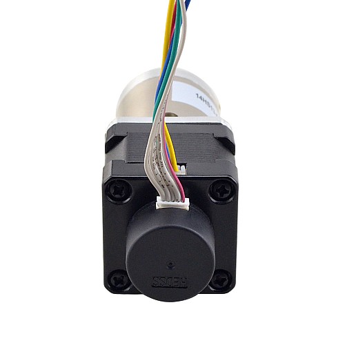 Nema 14 z przekładnią krokową z zamkniętą pętlą L=34mm Przełożenie przekładni 51:1 Enkoder 300PPR Nema 14 z przekładnią krokową z zamkniętą pętlą L=34mm Przełożenie przekładni 51:1 Enkoder 300PPR